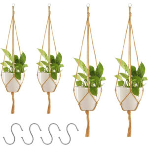Set de 4 Cestas Colgantes Macramé Boho para Plantas y Flores