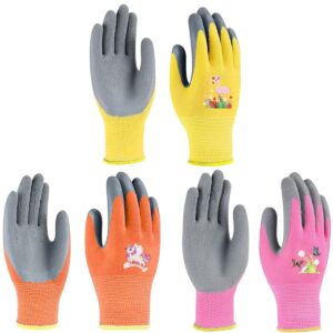 3 Pares Guantes Jardinería Pequeños Unicornio y Flores